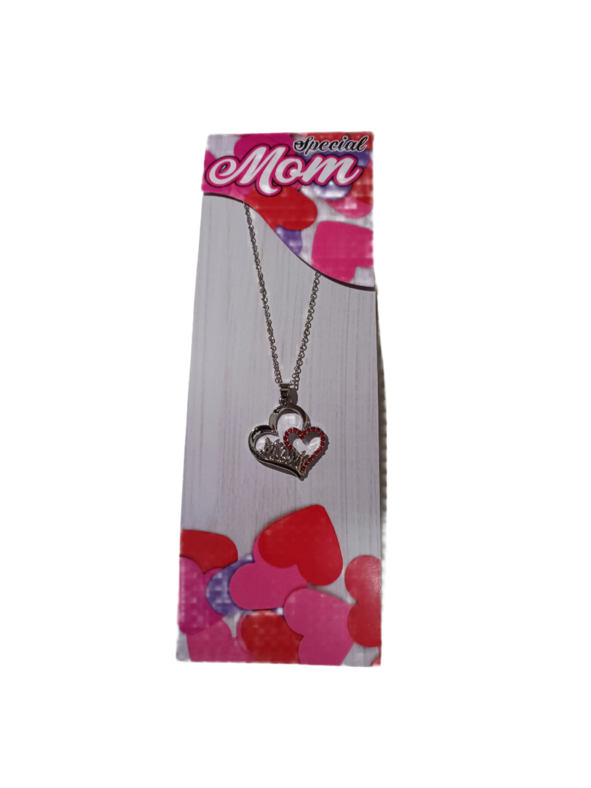 Mom Double Heart Necklace on Card with Hearts