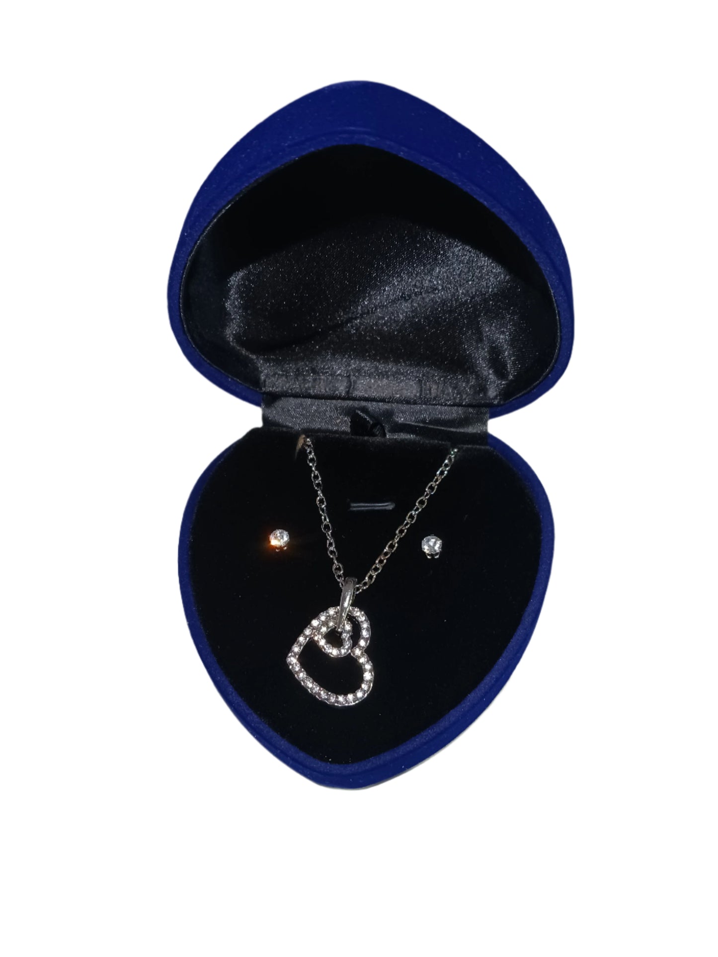 Double Heart Necklace Set Blue Heart Box