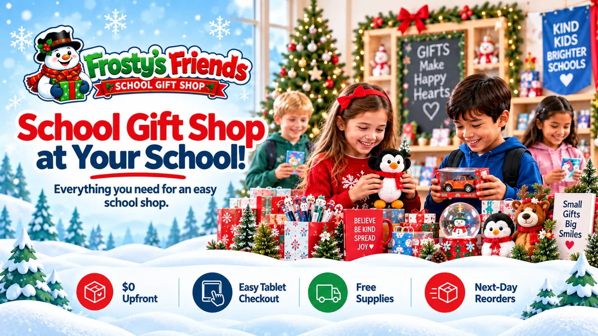 Frosty's Friends School Gift Shop with students choosing gifts