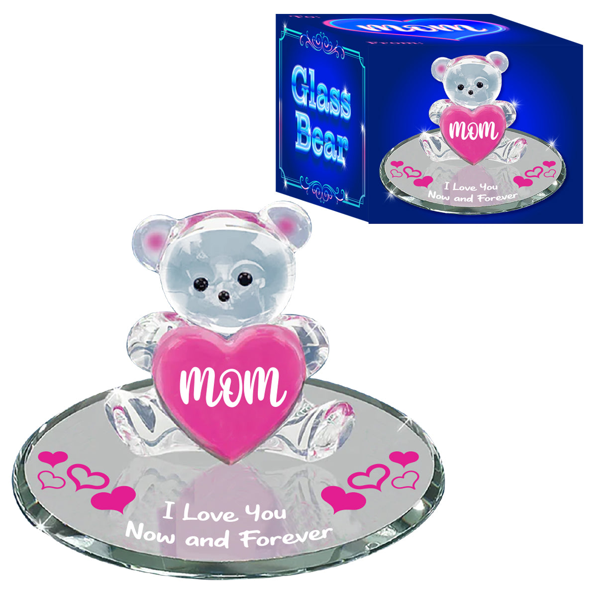 Mom I Love You Glass Bear