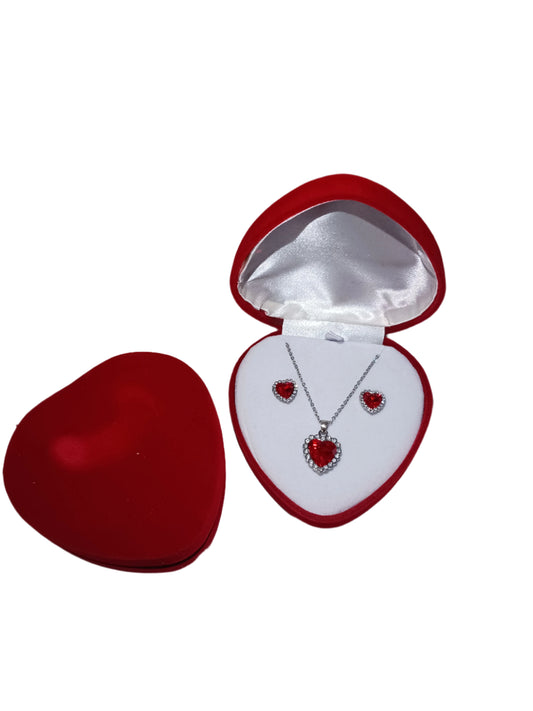 Red Heart Necklace and Earring Set