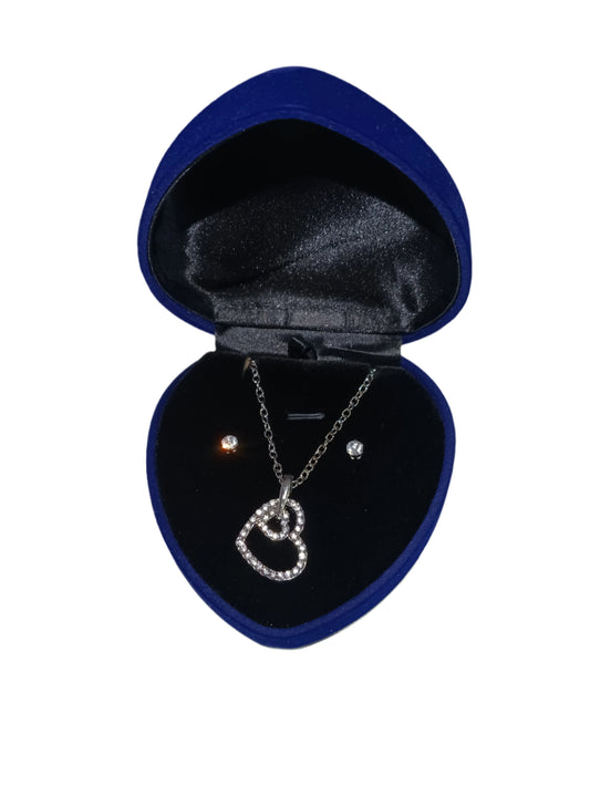Double Heart Necklace Set Blue Heart Box