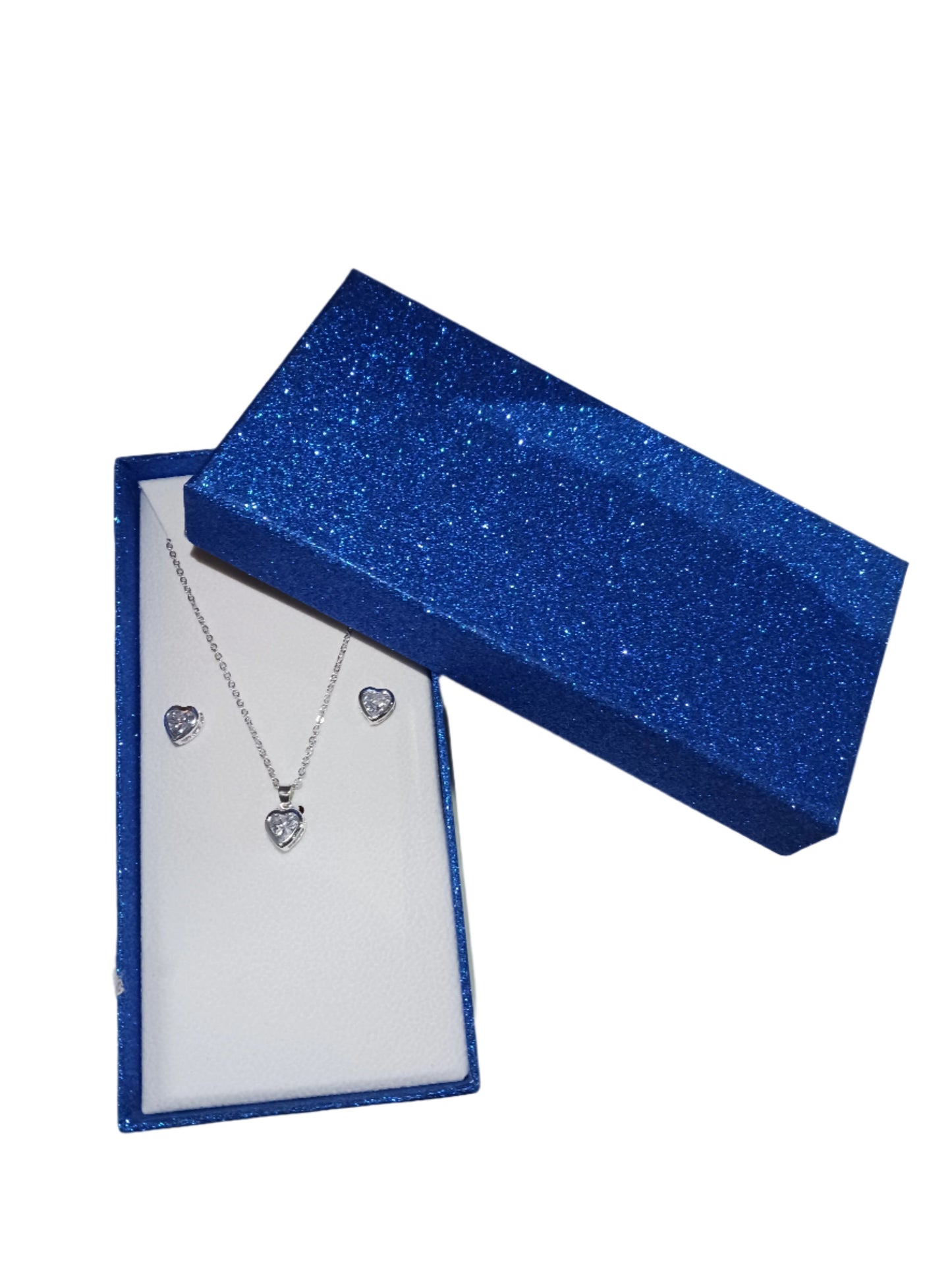 Heart Jewelry Set in Blue Glitter Box